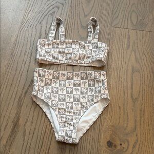 Rylee + Cru Palm Check Bikini Set in Beige and White